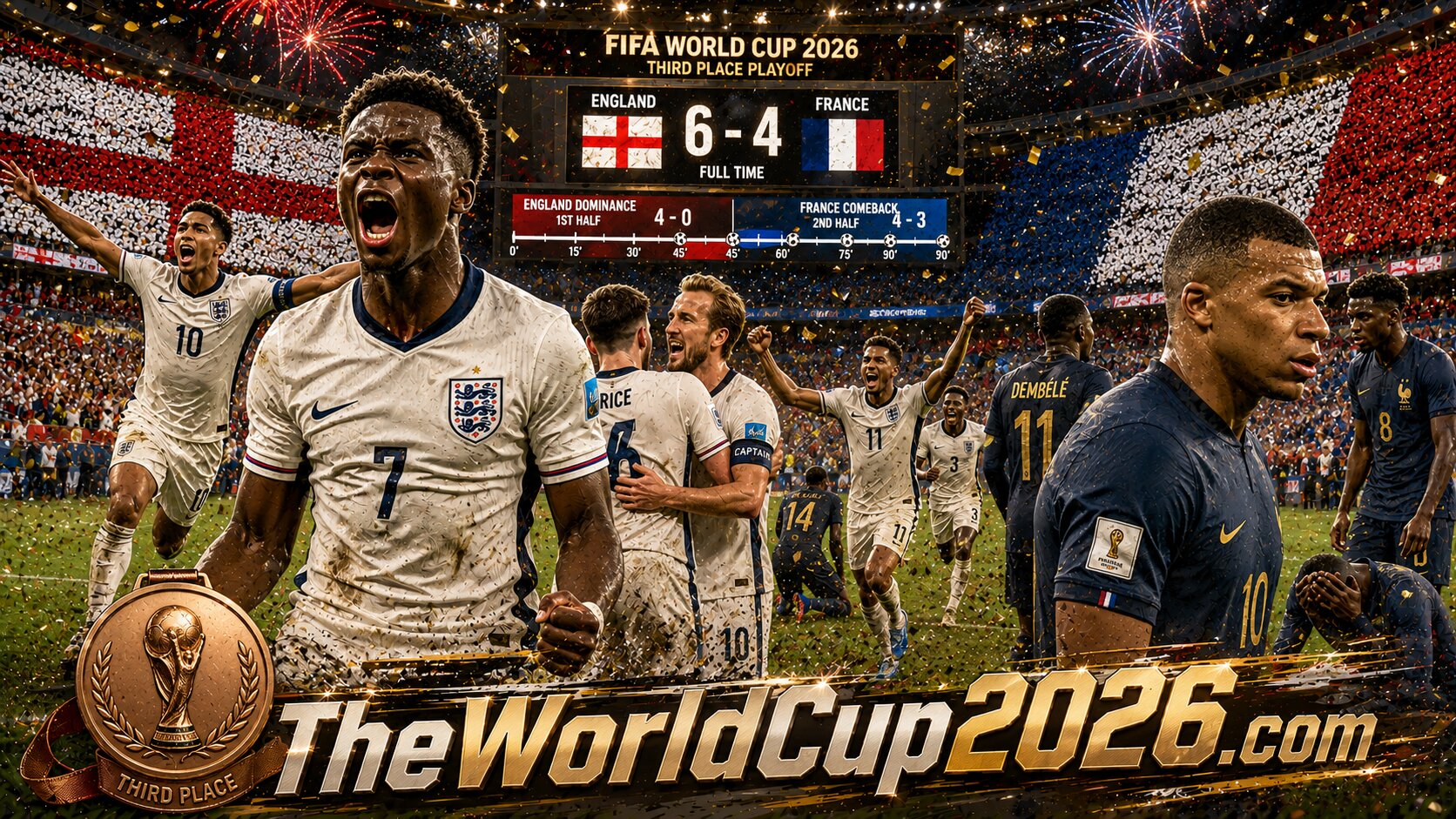 England 6–4 France World Cup 2026 match analysis video and extended highlights